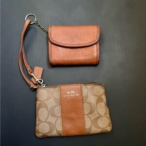 Coach Tan and Brown Wristlet and Wallet Duo